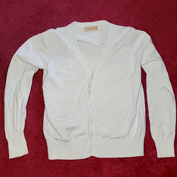 Button-down cream cardigan sweater by Campturw, size small. - Picture 1 of 2